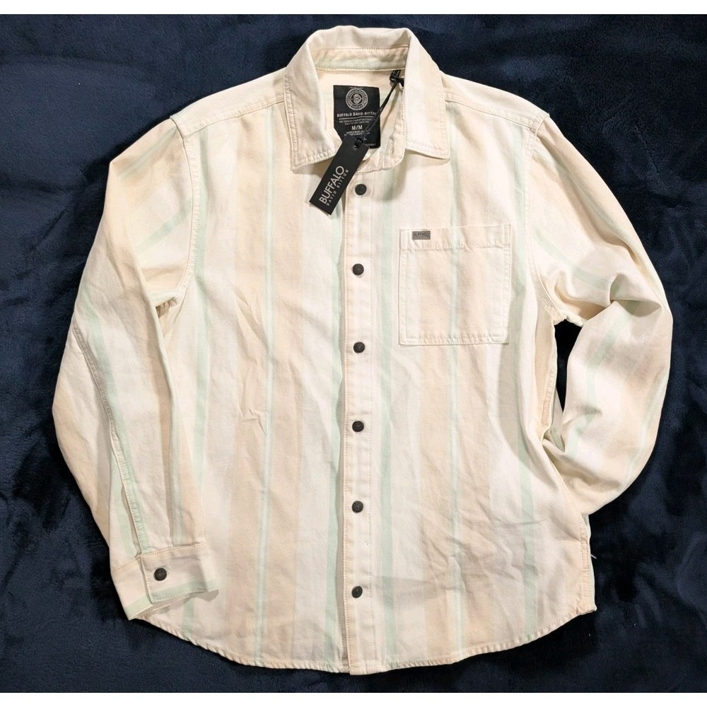 Buffalo David Bitton Light Wash Denim Button Shirt White Men's Sz M Shacket NWT